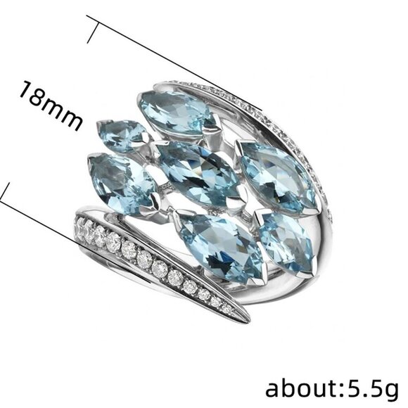 💍Silver Multiple Unique Marquis Gems Bright Light Blue💎 Ring, INDN8564 - Picture 5 of 10